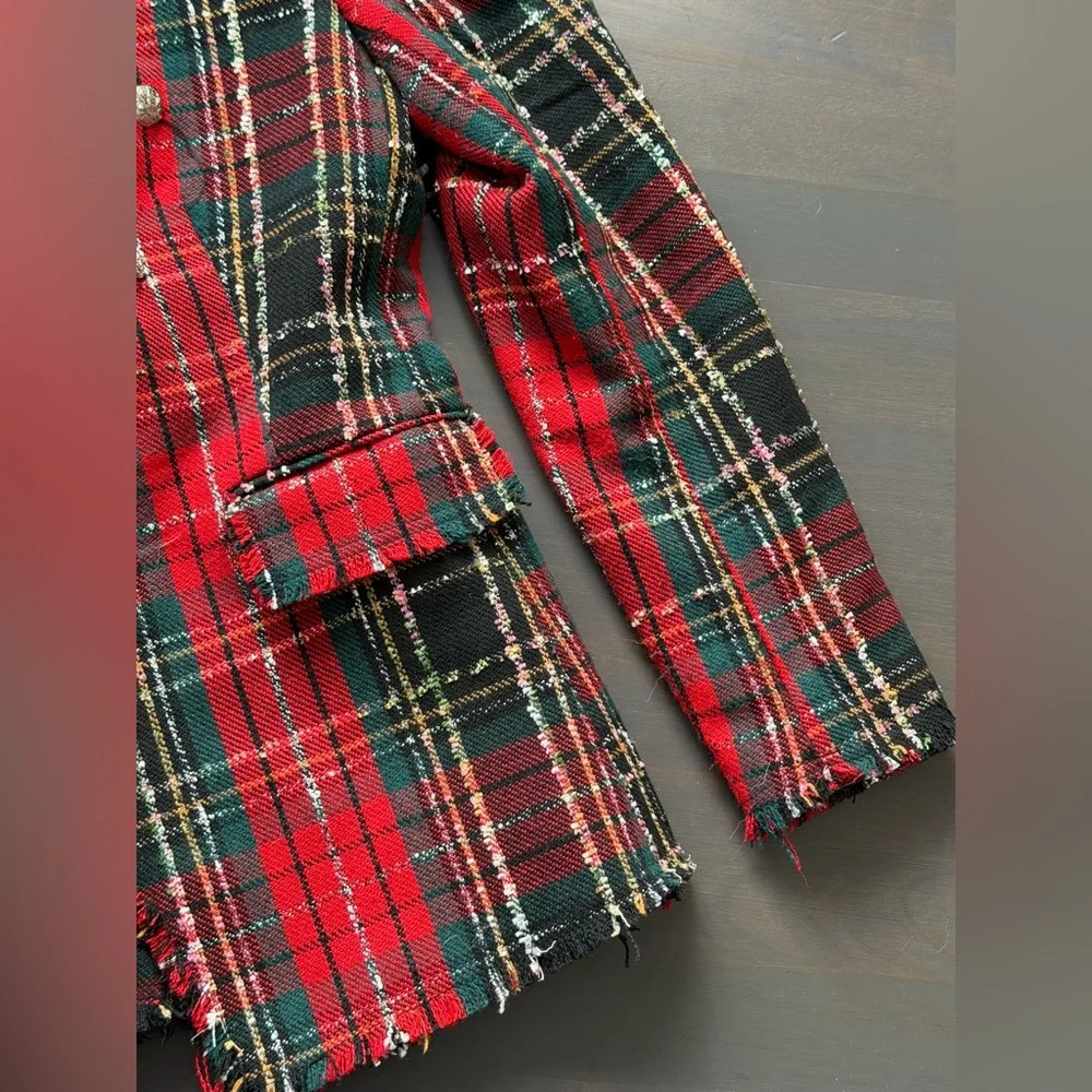Rachel Zoe Tweed Plaid Red Black Jacket size small